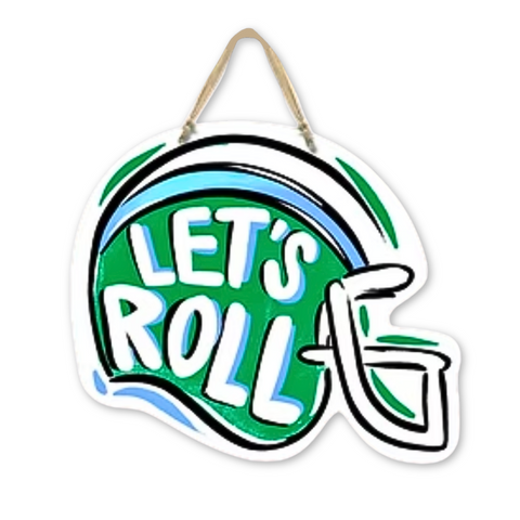 Green and White Tulane Let's Roll Door Hanger (Each)