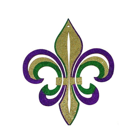 18" Decorative Mardi Gras Glittered Fleur de Lis (Each)