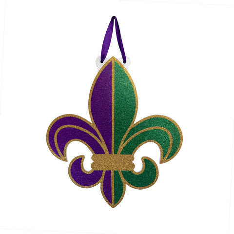 18" x 20" Mardi Gras Glitter Fleur De Lis Decoration (Each)