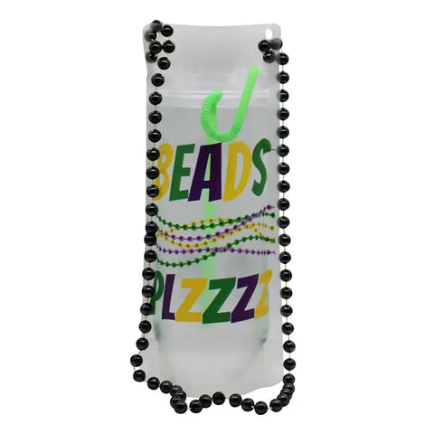 16 oz Mardi Gras Beads Wearable Please Drink Pouches (Pack of 2)