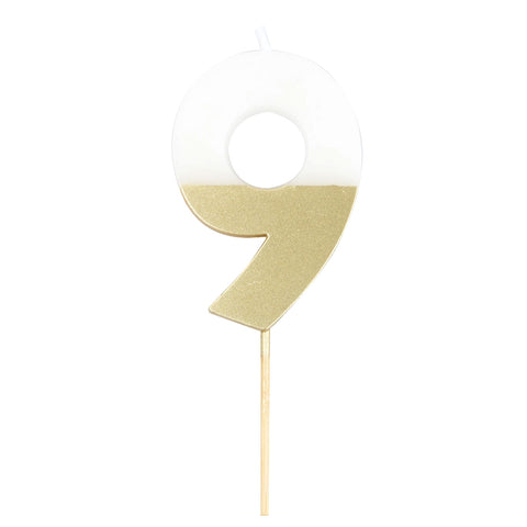 Meri Meri Gold Dipped Number "9" Candle (Each)