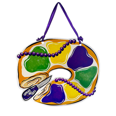 Mardi Gras King Cake with Knife Door Hanger (Each)