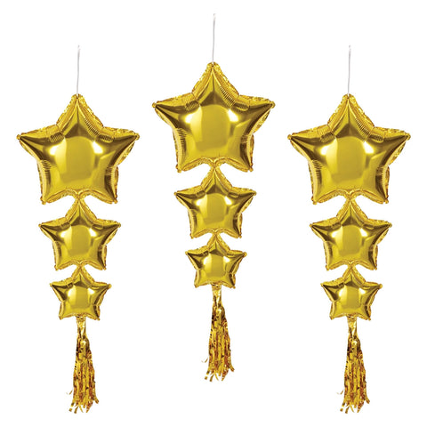 9" Gold Star Balloons with Tassels (Pack of 3)