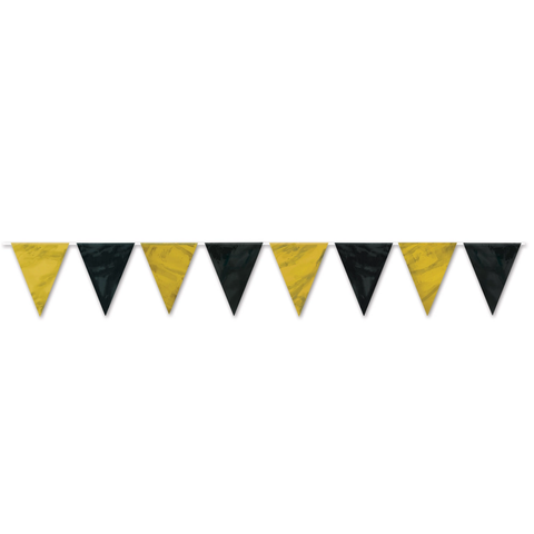 Black & Gold Pennant Banner, 11" X 12', All Weather (Each)