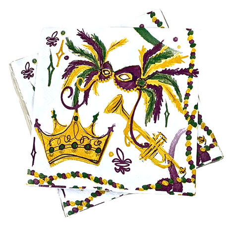 5" Cocktail Napkin - Mardi Gras Mask (Pack of 20)