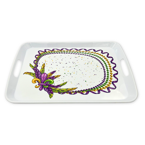 18" Mardi Gras Beads and Feathers Melamine Tray (Each)