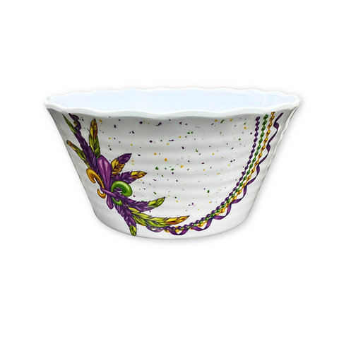 6" Mardi Gras Beads and Feather Round Melamine Bowl (Each)