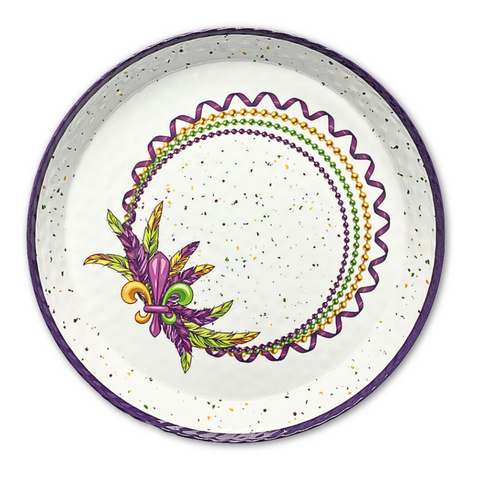 13.75" Mardi Gras Beads and Feathers Round Melamine Platter (Each)