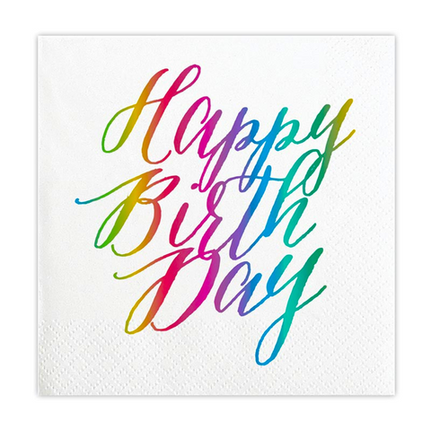 Happy Birthday Rainbow Foil Beverage Napkins (Pack)