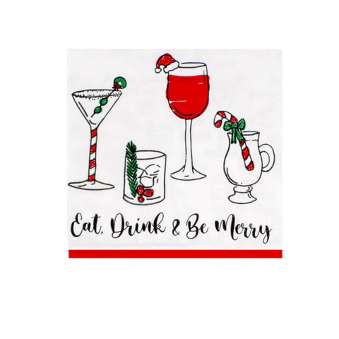 Christmas Eat, Drink & Be Merry Cocktail Napkins (Pack of 20)