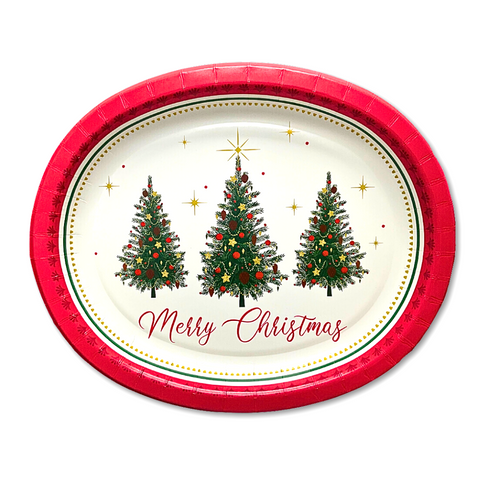 Christmas Elegant Evergreen Oval Plates (Pack of 20)