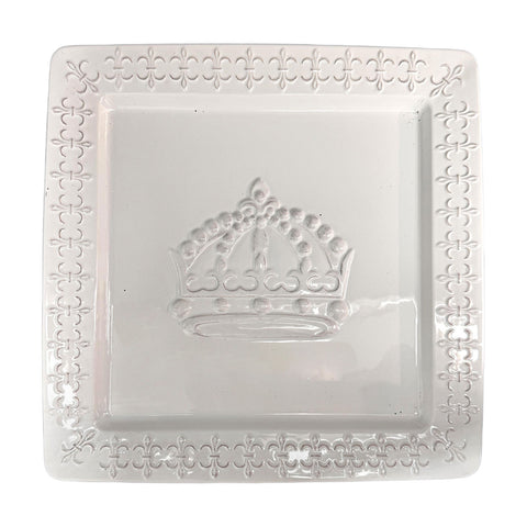14"x14" Large Square Fleur de Lis with Crown Platter (Each)