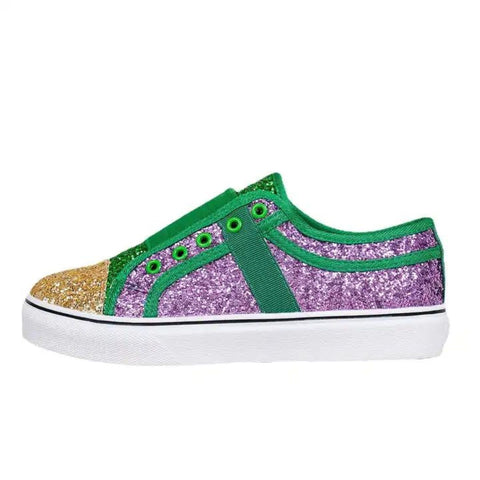 Purple, Green, and Gold Mardi Gras Glitter Sneakers (Pair) Mardi Gras Spot Purple, Green, and Gold Mardi Gras Glitter Sneakers (Pair) Mardi Gras Spot