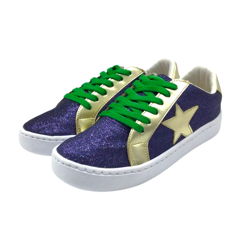 Purple, Green, and Gold Mardi Gras Star Glitter Sneakers (Pair)