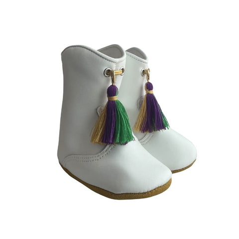 Baby White Marching Mardi Gras Boot- Crib Shoes (Pair)