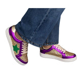 Gold Glitter Mardi Gras Star Sneakers with Purple Trim and Green Star (Pair)