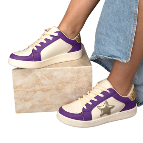 Purple Trim Sneakers with Gold Stars (Pair)
