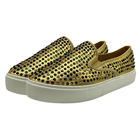 Gold Mardi Gras Slip On Shoe with Purple, Green, & Gold Gems (Each)