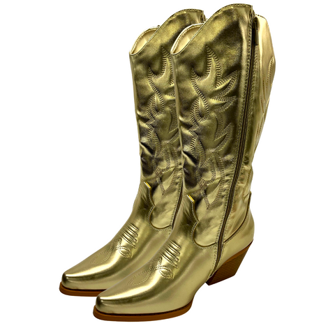 Metallic gold cowboy boots best sale