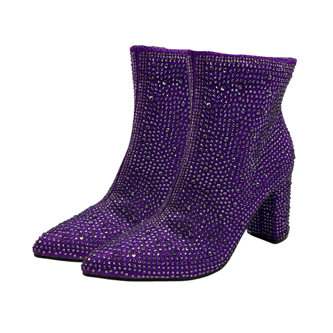 Purple Rhinestone Ankle Booties Each Mardi Gras Spot