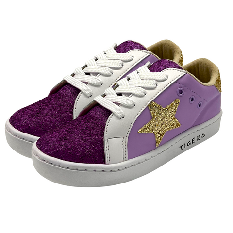 Purple & Gold Tigers Sparkly Star Sneakers (Each)