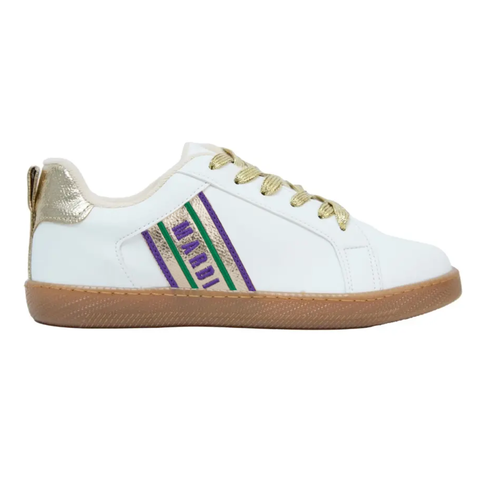 White Mardi Gras Metallic Stripe Tennis Shoe (Each)