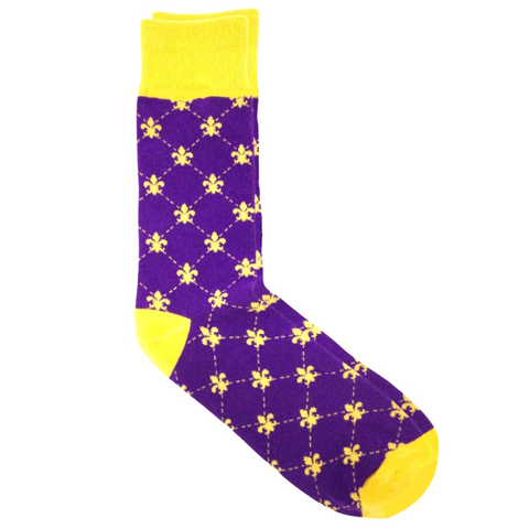 Purple Socks with Gold Fleur de Lis (Pair)