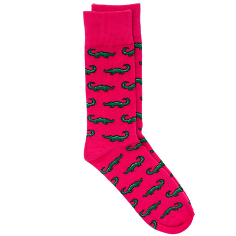 Green Alligators on Pink Socks (Pair)