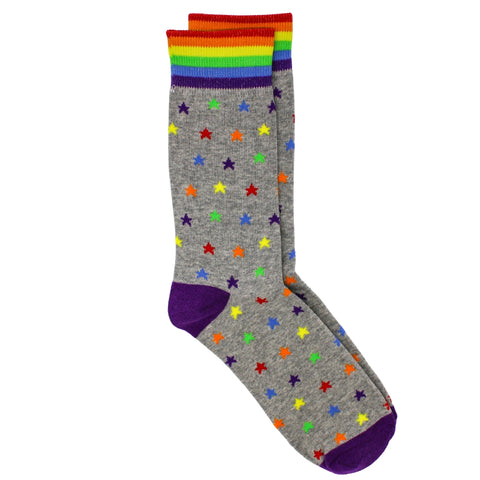 Rainbow Stars and Stripes on Gray Socks (Pair)