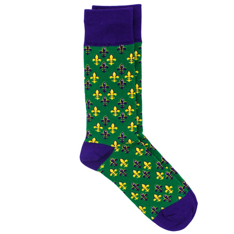 Bon Temp Socks Green with Fleur de Lis - One Size (Pair)