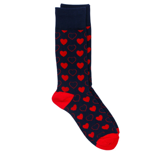 Men's Heart Socks Navy/Red One Size (Pair)