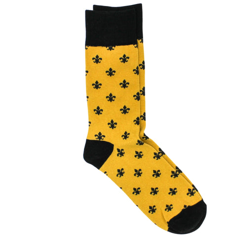 Gold Socks with Black Fleur de Lis (Pair)