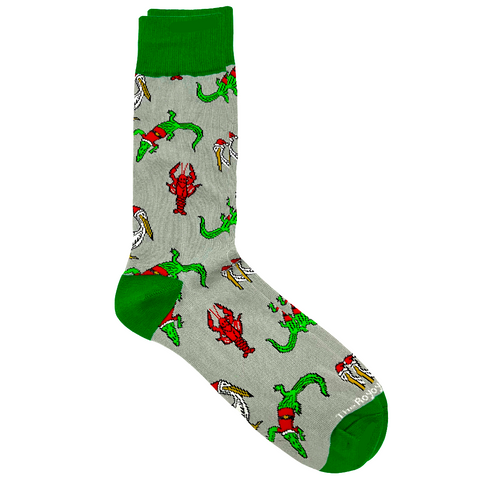 Men's Cajun Christmas Socks Green/Gray/Red One Size  (Pair)