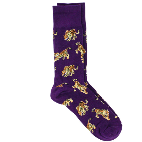 Men's Go Get Em Tiger Socks Purple/Gold/Taupe One Size (Pair)