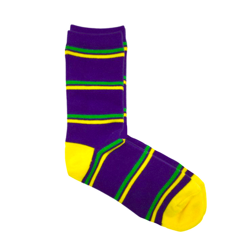 Purple Socks with Green and Yellow Stripe (Pair)