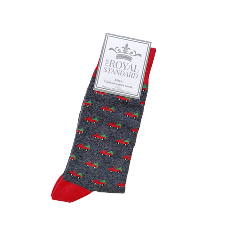 Men's Christmas Truck Socks - Gray/Red (Pair)