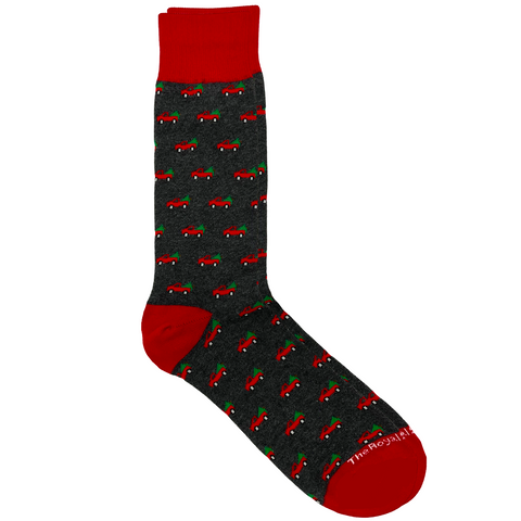 Men's Christmas Truck Socks - Gray/Red (Pair)
