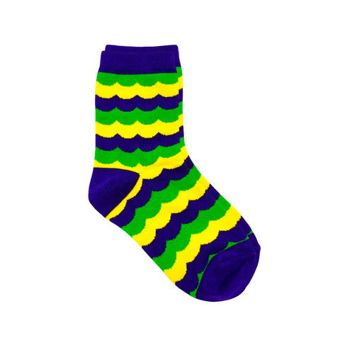 Child - Small Purple, Green and Gold Wave Socks - Size 5-8 (Each)