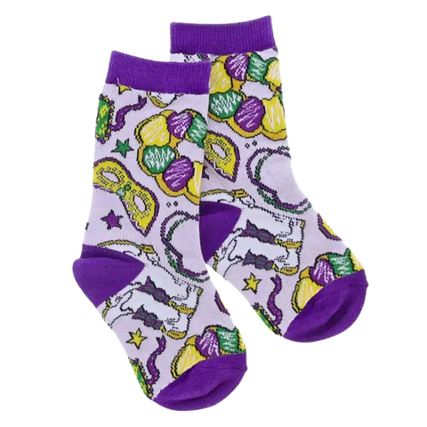 Kids Purple Mardi Gras Crew Socks (Pair)