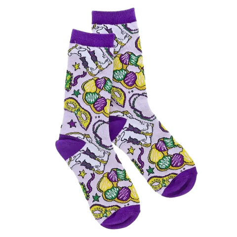 Adult Purple Mardi Gras Crew Socks (Pair)