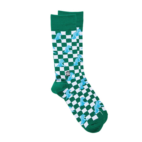 Mens Green Wave Checker Socks (Pair)