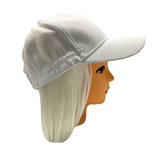 White Baseball Cap with Attached White Bob Wig (Each)