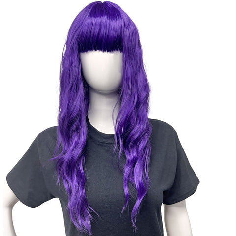 Soft Curled Purple Long Wig with Bangs (Each)