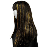 Black with Gold Tinsel Long Wig with Bangs (Each)