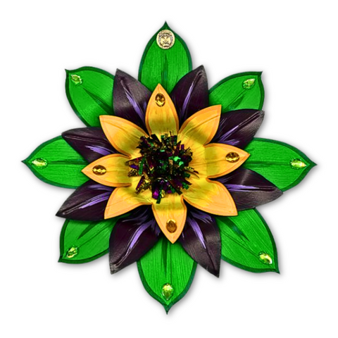 20" Orpheus 2025 Purple, Green, and Gold Signature Flower with Gem Stones and Garland (Each)
