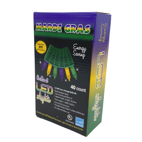 Purple, Green and Gold LED Mardi Gras Lights - 40 Lights 10.5' (Each)