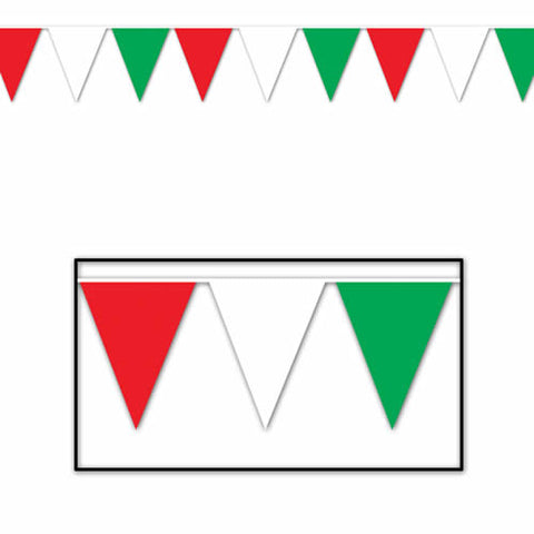 Red, Green and White Indoor/Outdoor Pennant Banner 11" x 12' (Each)