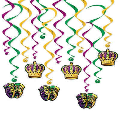 Mardi Gras Whirl Hanging Decoration 17.5" to 31.5" (Each)