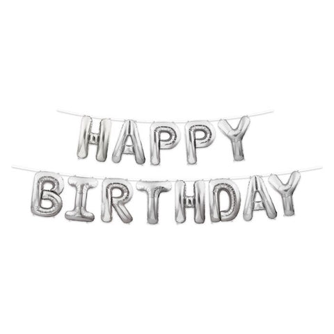 Happy Birthday Silver Balloon Streamer (Each)