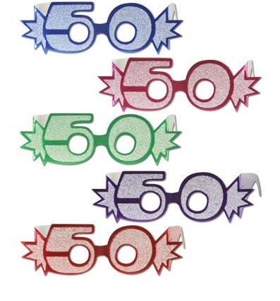 Birthday "50" Glittered Foil Eyeglasses (Each)